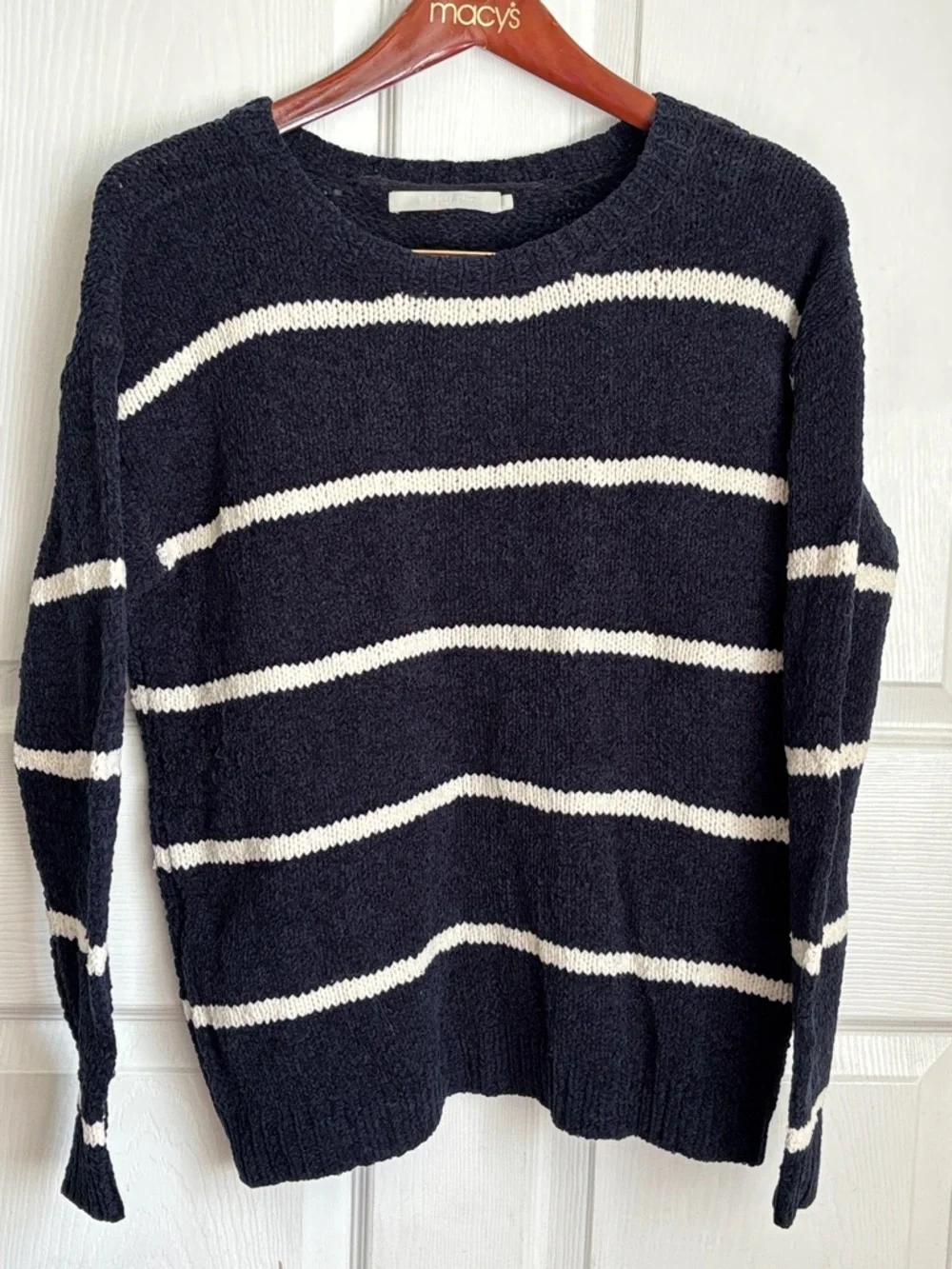 One Grey Day Navy blue white stripe cotton sweater size XS nautical casual warm